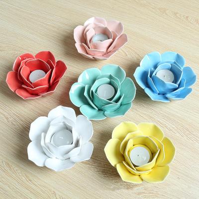 China Wholesale Eco-friendly Colorful Flowers Candle Holder Good Quality Ceramic Antique Candle Holder for sale