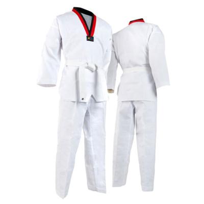 China Cotton and Polyester Ribbed Lightweight Taekwondo Wholesale With WTF Printed Taekwondo Dobok/Suit/Uniforms for sale