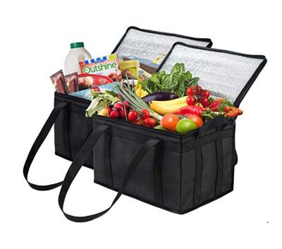 China Insulated insulated grocery bag with reinforced bottom and side handles, large size, foldable, stands upright and double sliders zipper for sale