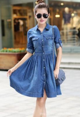 China Women's Plus Size Slim Fit Pleated Denim Dress 50258 in Versatile Design for Youth for sale