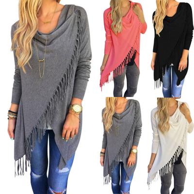 China Women′s Long Sleeve Pure Color Tassel Slash Blouse Tops Shirt for sale