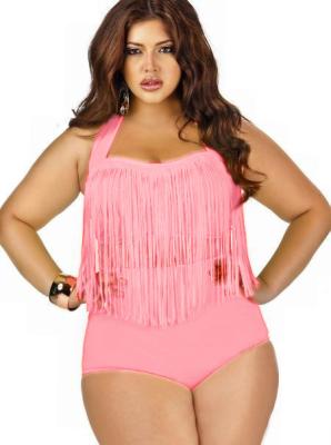 China Candy Color Halter Push up Bikini Set Tassel Plus Size Swimwear for sale