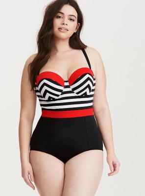 China Striped Leisure Lady′s Swimsuit Padded Plus Size Bikini with Wire for sale