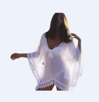 China Floral Trimmed See Through Deep V Bikini Cover UPS Beach Dress for sale