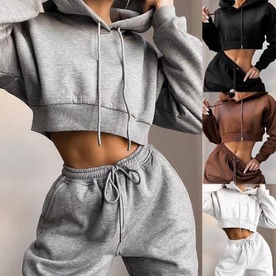 China Solid Sweatshirts Crop Top Women Hoodie Suits for sale