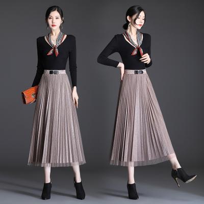 China MID Length Women Mesh Skirt Slim Pleated Skirt for sale