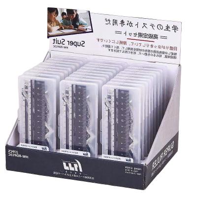 China Plastic Japan Style Good Quality School Math Geometry Set Student Plastic Ruler Set In Plastic Box 4pcs Ruler Kit for sale