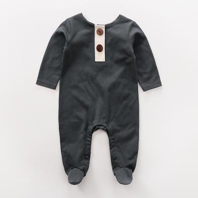 Китай Long Sleeve Baby Boy Cotton Romper Wholesale Plain Color Footie For Autumn Baby Jumpsuit продается