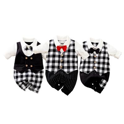 China Wholesale Handsome Baby Romper Newborn Baby Boy Onesie Romper Turn Down Collar Long Sleeve Baby Clothes for sale