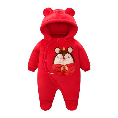 Cina Wholesale Casual Baby Newborn Winter Thickened Hooded Romper For Winter (Shoes Can Be Taken Off) in vendita