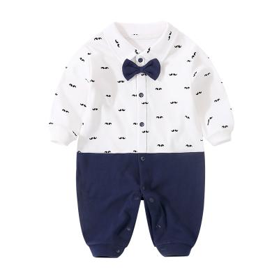 China YiErYing Clothing Newborn Baby Long Sleeve Fashion Print 100% Cotton Baby Boy Romper Beard Bow Tie Infant Overalls for sale