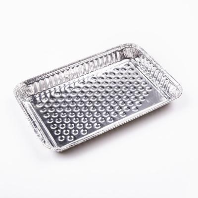 China Food Grade Approved Aluminium Perforated Baking Foil Tray Disposable Tray For Barbecue à venda