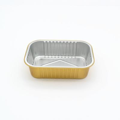 China Popular Food Packaging Long Airline Food Tray Oblong Disposable Gold Baking Aluminum Foil Container Tray for sale