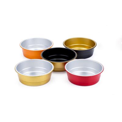 China Color coated roasting baking oven safe catering tin food packaging containers round takeaway disposable aluminium foil pans for sale