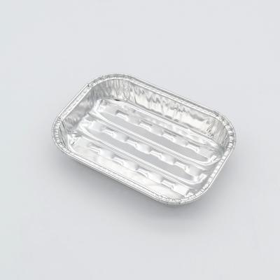 China Food Grade Rectangle Single Use Bbq Grill Pan Disposable Foil Container Meat Fish Perforated Aluminum Foil Tra en venta