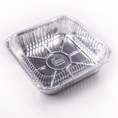 中国 Factory price food grade heat resistant straight walls food packaging box customized square aluminum foil container with cover 販売のため