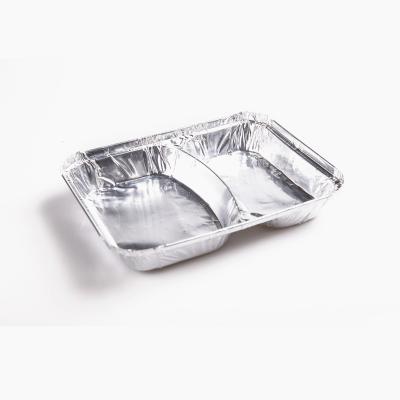 China Catering Takeaway Food Lunch Box Rectangular Disposable 2 Compartment Food Container Foil Container Tray Wi for sale