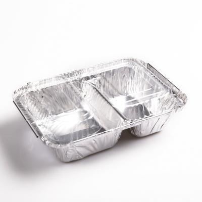 China Guangzhou microwaveable take out food packaging tin container 600ml rectangle 2 compartment disposable paper food lunch boxes à venda