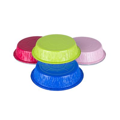 China Free Sample In Stock Colorful Take Away Round Foil Container Disposable Foil Ramekin Aluminum Foil Pans Wholesal for sale