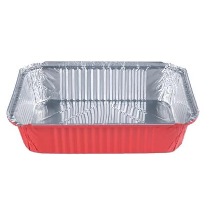 China Durable food packaging red colorful 1890ml Microwavable baking pan household aluminum foil takeaway disposable baking trays for sale