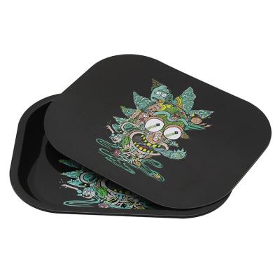 China Recycled Materials Amazon hotsale 18*14cm Serving Tray Smoke Storage Rolling Tray With Magnetic Lid Cover for sale