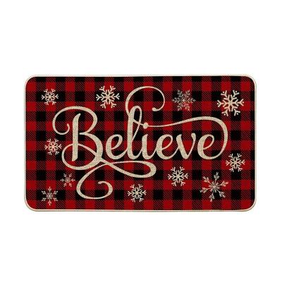 China Washable Buffalo Plaid Snowflake Believe Decorative Mat Winter Christmas Holiday Low-Profile Seasonal Switch Door Floor Mat for sale