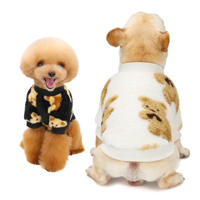 China Viable Custom Round Collar Pet Clothes Cotton Flannel Dog Apparel Design Bear Print Coat Manufacturers for sale