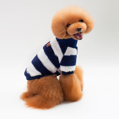 China Chapter Viable Striped Leather Fleece Pet Apparel Dog Coat for sale