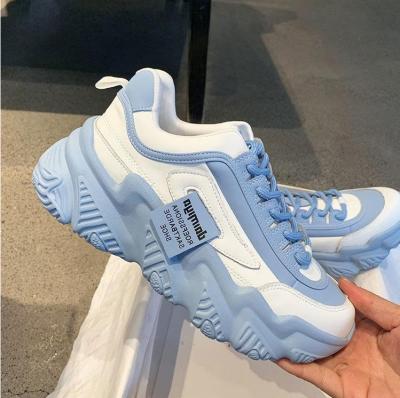 China Latest quality fashion trend online ladies lace up sport leather casual chunky platform sepatu style shoes sneakers walking women for sale