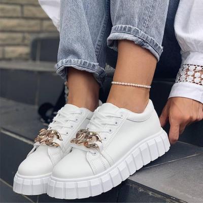 China Fashion Trend Wholesale OEM Cheap Branded Leather Fashion Casual White Walking Women Chunky Platform Sneakers Shoes for sale