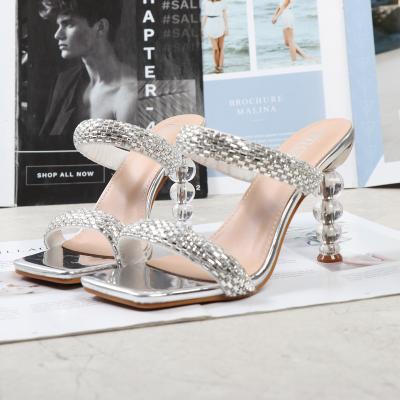 China Trendy Designer Stylish Ladies Sexy Summer Pumps Latest Designs 2022 Fashion Trend Shoes Two Strap High Heeled Sandals Square High Heels For Women for sale