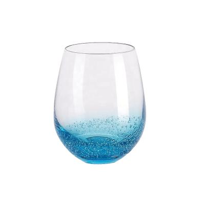 China Restaurant Drinkware Creative Blue Bubble Thick Stemless Wine Glasses for sale