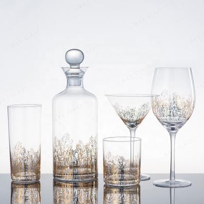 China Martini Viable Lead Free Wine Decanter Drinking Glass Crystal Wine Glass with Gold Decal for sale