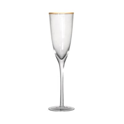 China Ribbed With Gold Rim Bridesmaids Clear Champagne Glasses Flute Champagne Crystal Ribbed Cup With Gold Rim For Wedding for sale