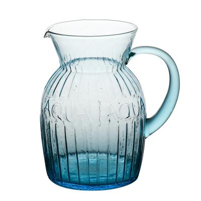 China Wholesale Funny Blue Restaurant Jar Embossed Glass Wine 1.5L With Handle for sale