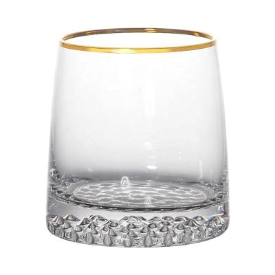 China Design Restaurant Bubble Tumbler Wine Glass Tumbler Clear Whiskey Cups With Gold Rim for sale