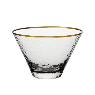 China Modern High Quality Vertical Strip Rim Tumbler Wine Glass Gold Rim Clear Wine Glass Ice Cream Bowl for sale