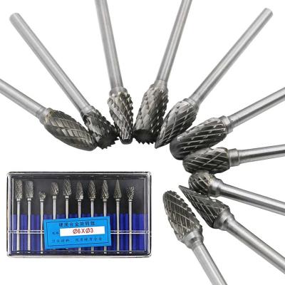 China Carve 3*6Mm Carbide Tungsten Carbide Steel Drill Rotary File 10pcs/Set Bit Milling Cutter Electric Grinding Head for sale