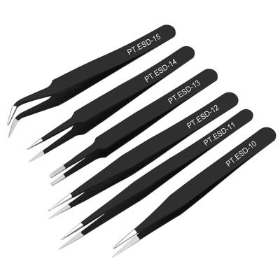 China ESD Stainless Steel Tweezers Anti-Static Welding Maintenance Tools Industrial Precision Curved Straight Tweezers Repair Tools for sale