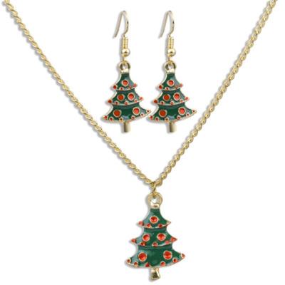 China Christmas Festival Jewelry Gift Christmas Tree Shape Enamel Christmas Jewelry Set for sale