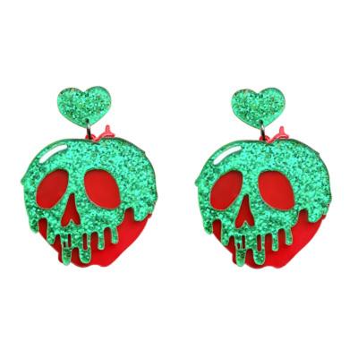 China 2020 New Style Peach Skeleton Heart Pendant TRENDY Halloween Props Girl Skull Acrylic Earrings For Festival Jewelry for sale