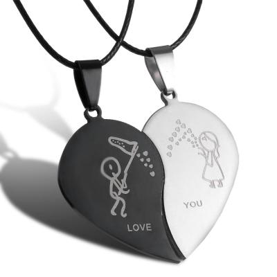 China Fashion TRENDY Broken Heart Pendant Lover Leather Stainless Steel Couples Chain Necklaces For Valentine's Day Gift Drop Shipping for sale