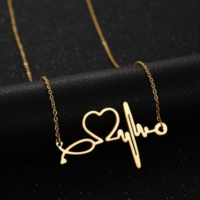 China New Design TRENDY Stainless Steel Gold Heart Heartbeat Necklace For Women Christmas Valentine's Day Gifts for sale