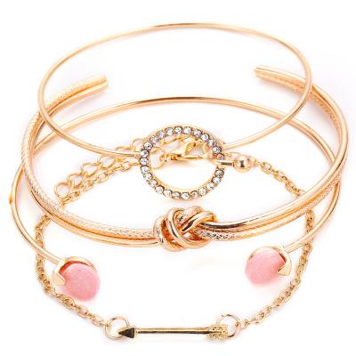 China TRENDY 4 Pcs Set Vintage Gold Crystal Circle Arrow Women Bohemian Pink Opal Adjustable Charm Bracelet Jewelry Gift for sale