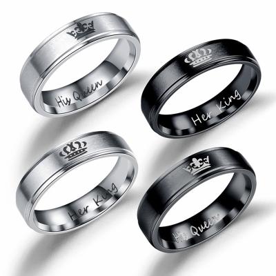 China Hot CLASSIC His Ring 316L Titanium Steel King His Queen Couples Crown Rings Retro for sale