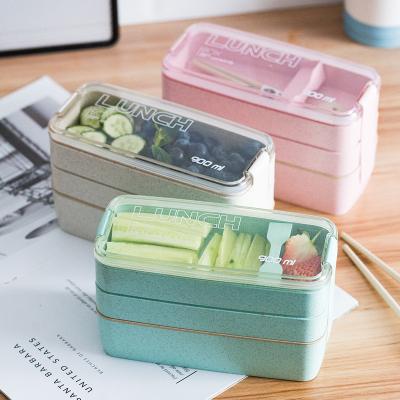 China 3 Layer Pink Bento Boxes Microwave Dinnerware Food Storage Container White Green Viable Healthy Material Lunch Box (900ml) for sale