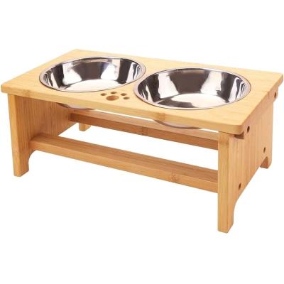 China Various Sustainable Promotional Goods Using Home Sustainable Wooden Food Pet Water Feeder for sale