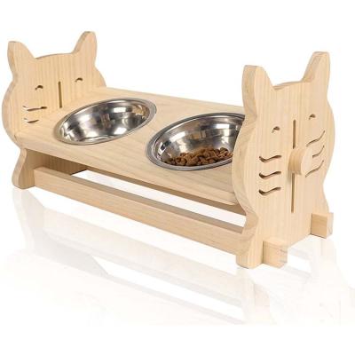 China Sustainable Home Height Adjustable Cat And Dog Wood Washable Pet Food Water Feeder for sale