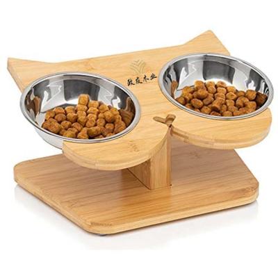 China Factory Directly Wholesale Sustainable Cat Bowl Elevated Wood Luxury Food Pet Feeder Box for sale