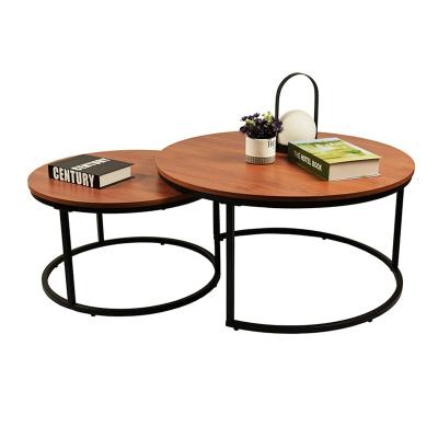 China Nordic Farmhouse Metal Round Table Table With Open Storage Metal Chipboard Nesting Coffee Table for sale